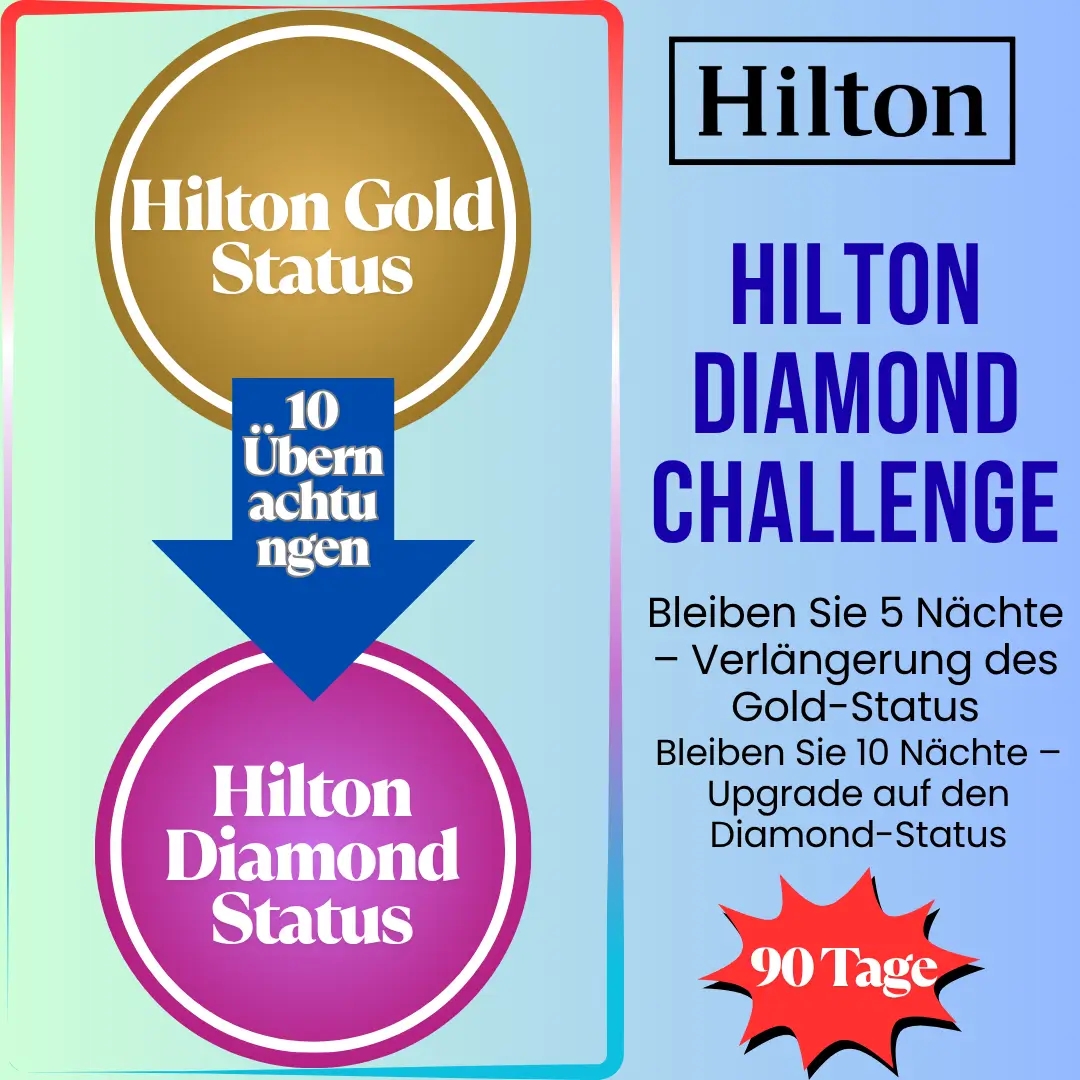 Hilton Diamond Challenge – 90 Tage, 10 Nächte bis zum Diamond-Status bis 2028 1 Hilton Diamond Challenge – 90 Tage, 10 Nächte bis zum Diamond-Status bis 2028